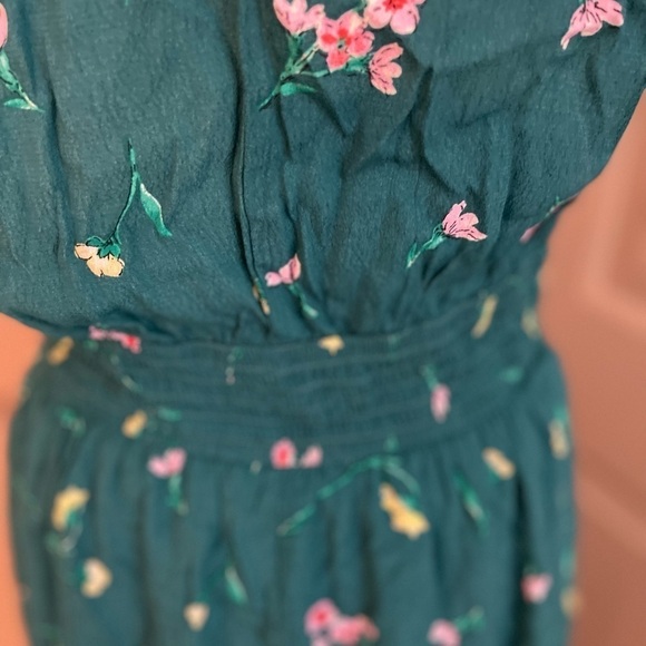 Row A teal floral double breasted gold button lined rayon midi dress size M. - Picture 5 of 9